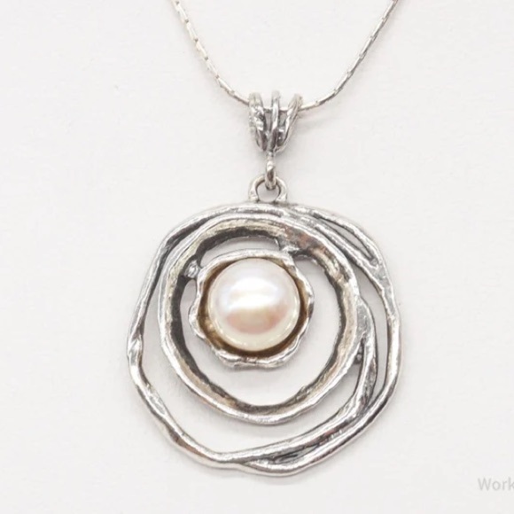 Vintage Pearl Israel 925 Sterling Silver Necklace 18in - Picture 6 of 11